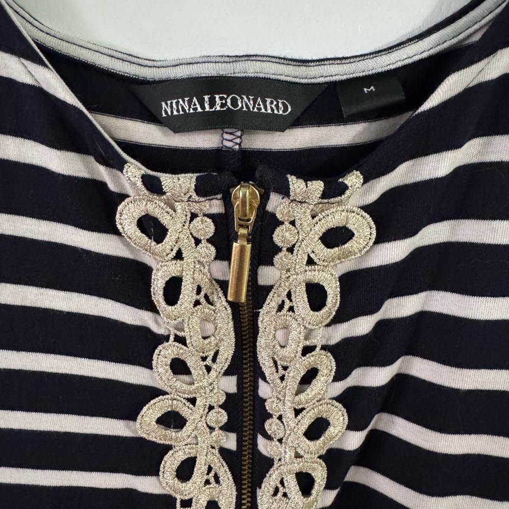Navy and Gold stripped dress size medium NINA LEONARD